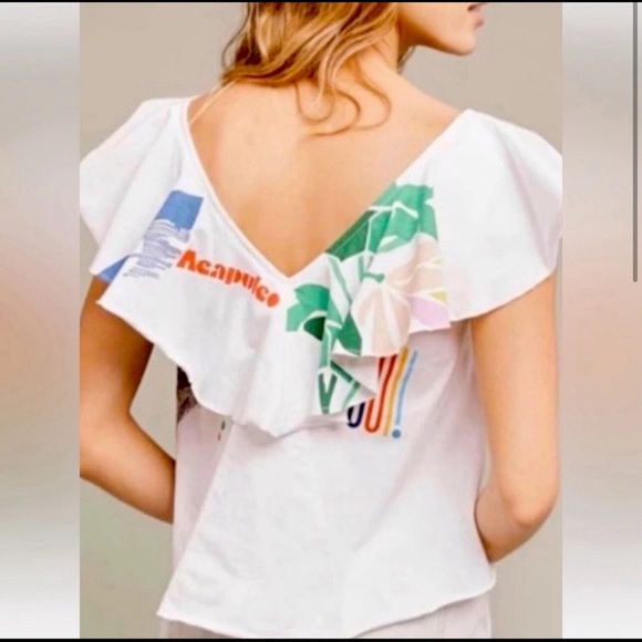 AKEMI + KIM TOP TEE TANK SLEEVELESS V-NECK & BACK WHITE GRAY GRAPHIC SIZE S - Picture 1 of 9